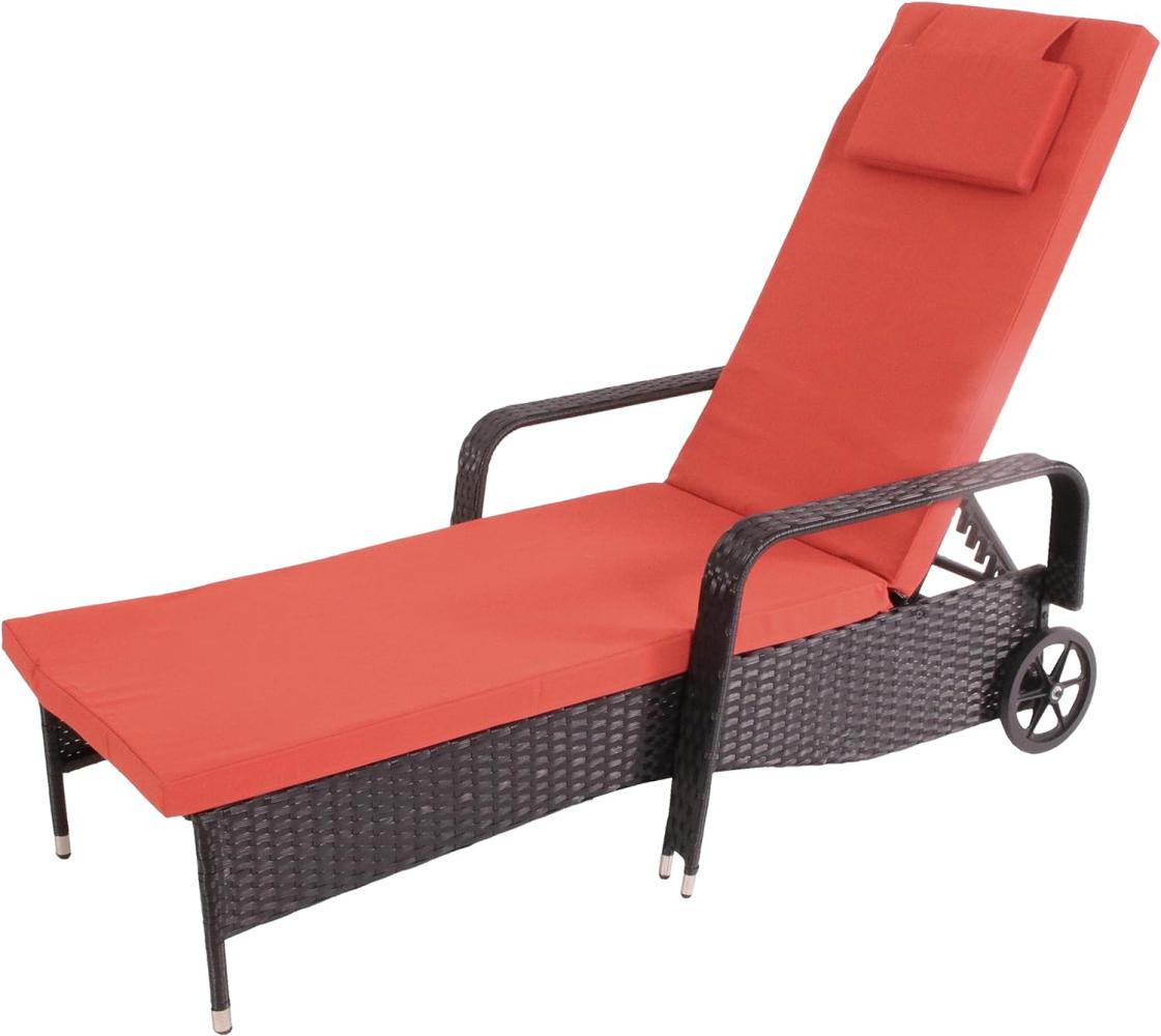 Poly-Rattan Sonnenliege Carrara, Relaxliege Gartenliege Liege, Alu ~ anthrazit, Kissen terracotta Bild 1