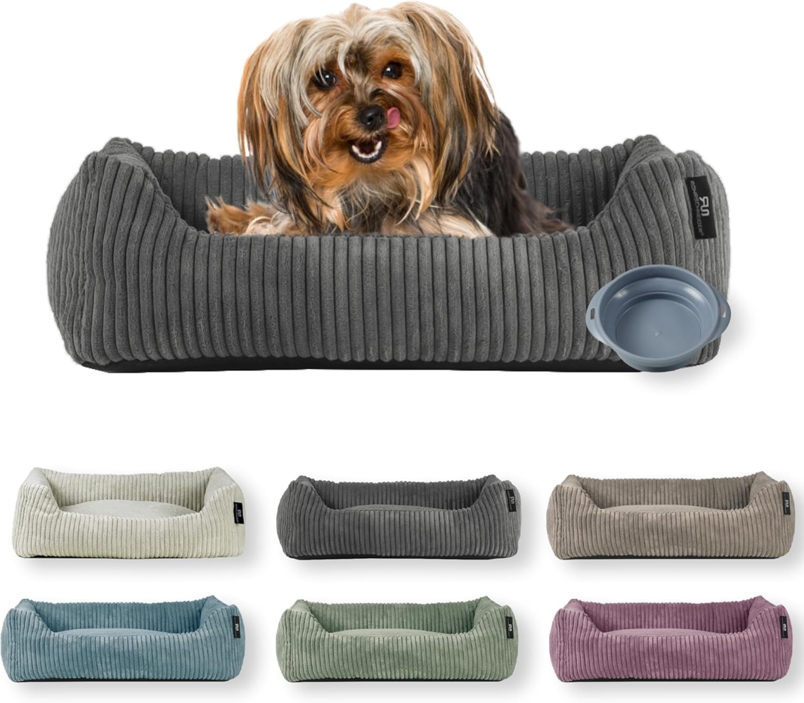 Rohrschneider Tierbett Hundebett Cord für kleine Hunde mit waschbarem Bezug inkl. Futternapf, antiruschbeschichtete Unterseite Bild 1