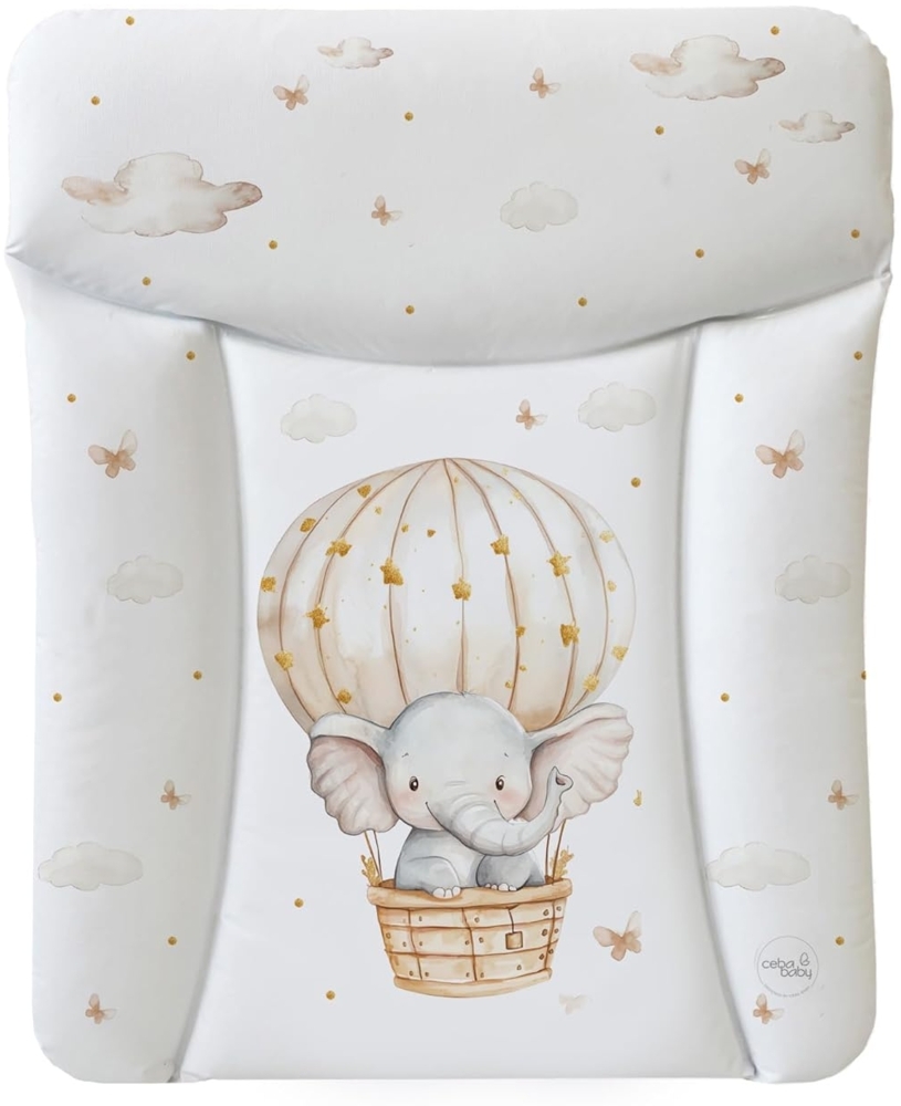 Ceba Baby® weiche Wickelauflage 50x70 cm - Baby Wickelunterlage - Wickeltischauflage für Junge und Mädchen - Wasserdicht, abwaschbar - OEKO-TEX® Standard 100 - Made in EU - Elefant im Ballon Bild 1
