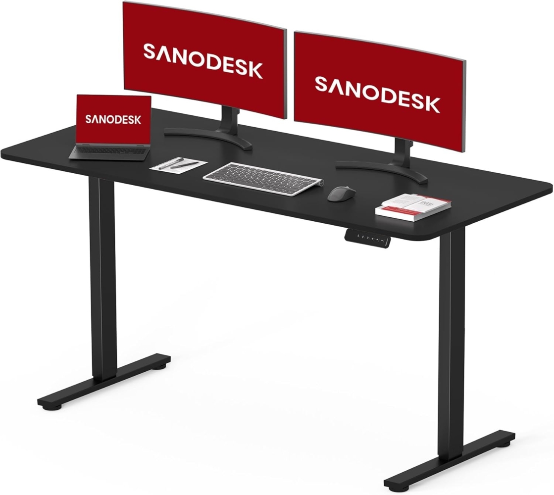 SANODESK Höhenverstellbarer Schreibtisch KOMPLETTE TISCHPLATTE Schreibtisch Höhenverstellbar Elektrisch Ergonomischer Steh-Sitz Tisch Computertisch für Heimbüro Homeoffice 120x60 cm(schwarz) Bild 1