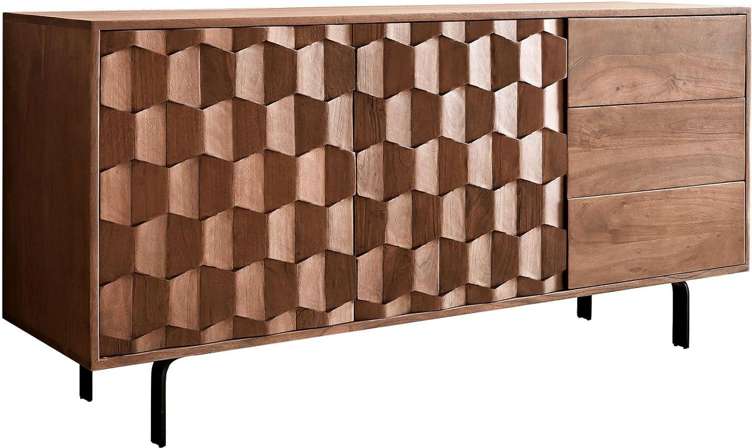 Sideboard Fevo 145 cm Akazie Braun 2 Türen 3 Schubfächer L-Fuß Bild 1