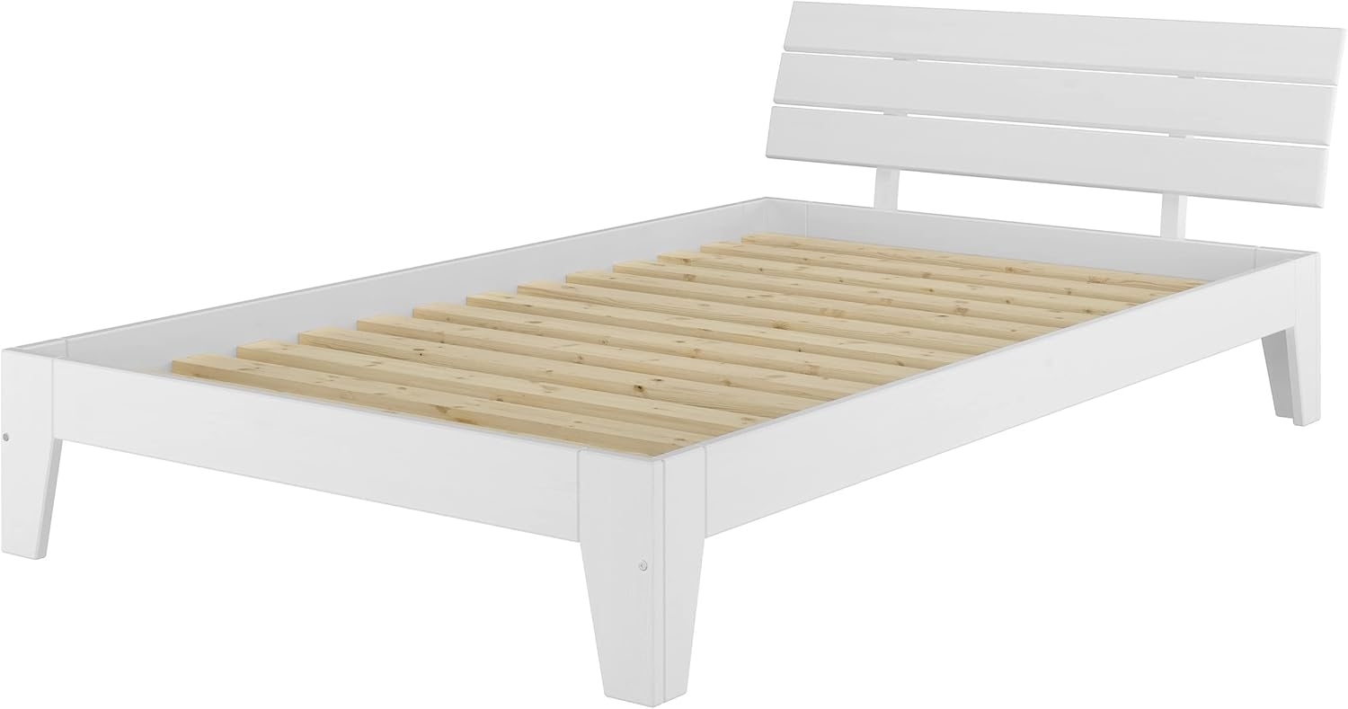 Breites Einzelbett in Überlänge 120x220 Massivholz Kiefer Holzbett Weiß V-60. 54-12-220W inkl. Rollrost und Matratze Bild 1