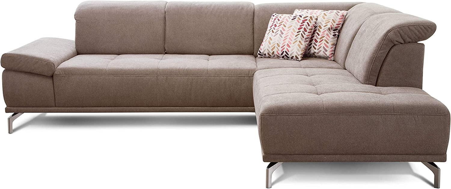 Cavadore Ecksofa Carly mit Federkern, L-Form Sofa mit Kopfteilfunktion und Sitztiefenfunktion im Design, 273 x 81 x 234, Webstoff hellbraun Bild 1