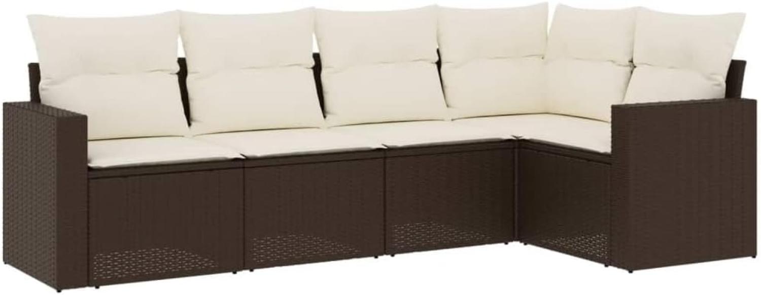 vidaXL 5-tlg. Garten-Sofagarnitur mit Kissen Braun Poly Rattan 3218923 Bild 1