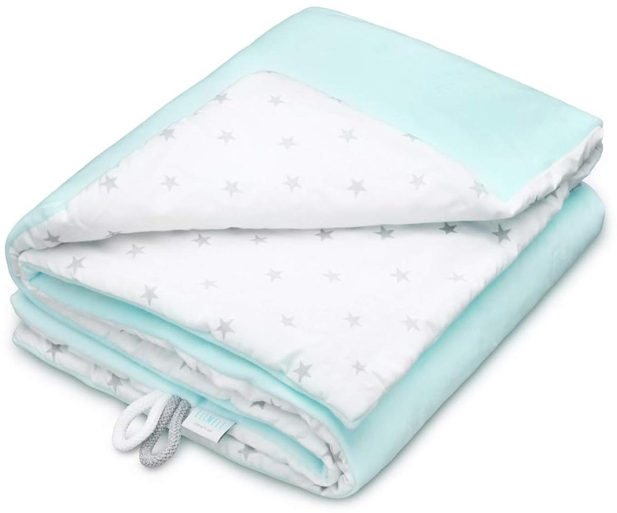 EliMeli Babydecke Kuscheldecke Krabbeldecke 75x100 super weichem Polar Fleece | 100% Baumwolle | Füllung | Super Crystal | hoch Qualität | Plüschdecke perfekt für Babys (Blue - Grey Stars II) Bild 1