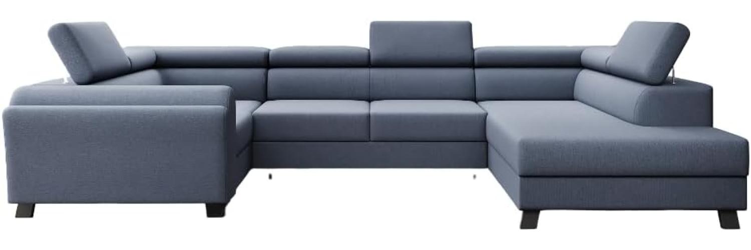 Designer Sofa Emilio mit Schlaf- und Klappfunktion Stoff Blau Rechts Bild 1