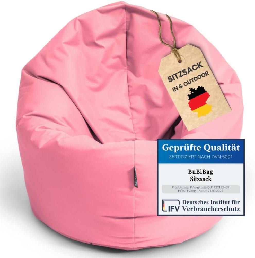 BubiBag Sitzsack für Kinder und Jugendliche - Indoor Outdoor Bodenkissen, Sitzkissen oder als Gaming Sitzsack, geliefert mit Füllung (100 cm Durchmesser, puderrosa) Bild 1