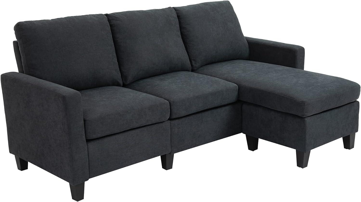 HOMCOM 3-Sitzer Ecksofa Eckcouch in L-Form, Eckgarnitur, 3-Sitzer-Sofa 1 Teile, Dunkelgrau 197 x 139 x 91 cm Bild 1