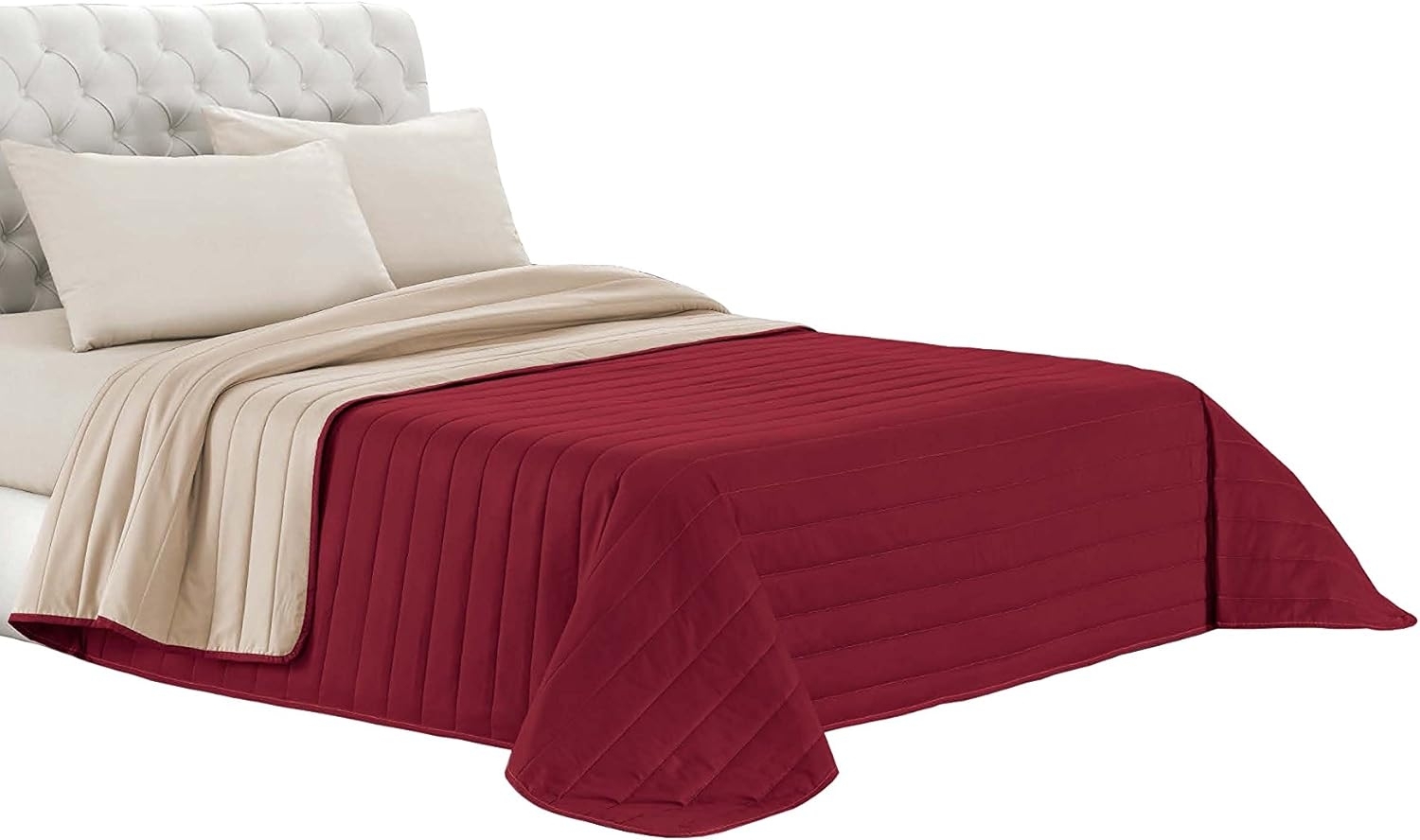 Italian Bed Linen Elegant Sommer Steppdecke bordeaux/creme, 100% Mikrofaser, 260x270 cm Bild 1