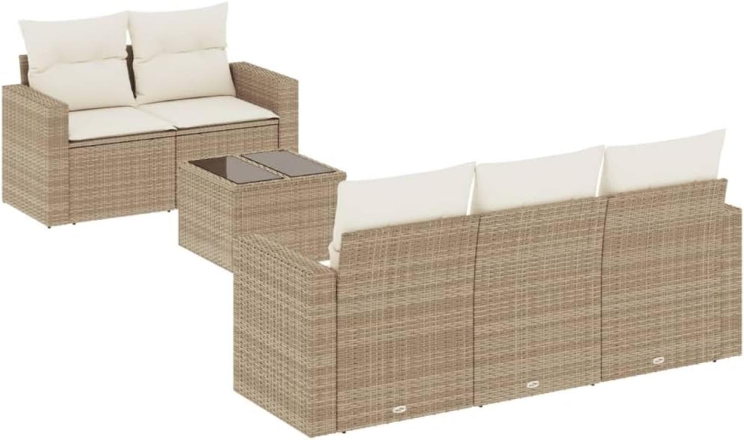 vidaXL 6-tlg. Garten-Sofagarnitur mit Kissen Beige Poly Rattan 3251035 Bild 1