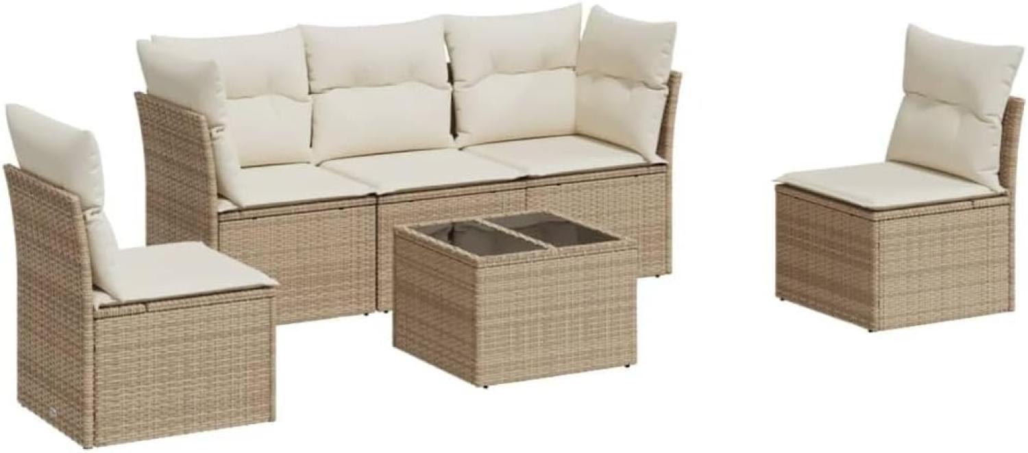 vidaXL 6-tlg. Garten-Sofagarnitur mit Kissen Beige Poly Rattan 3217358 Bild 1