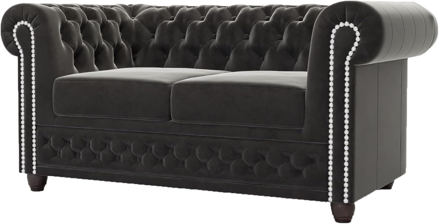 S-Style Möbel Chesterfield-Sofa Chesterfield Lena 2 sitzer aus Samt-Stoff mit Holzfüßen, 2-Sitzer, mit Wellenfederung Bild 1