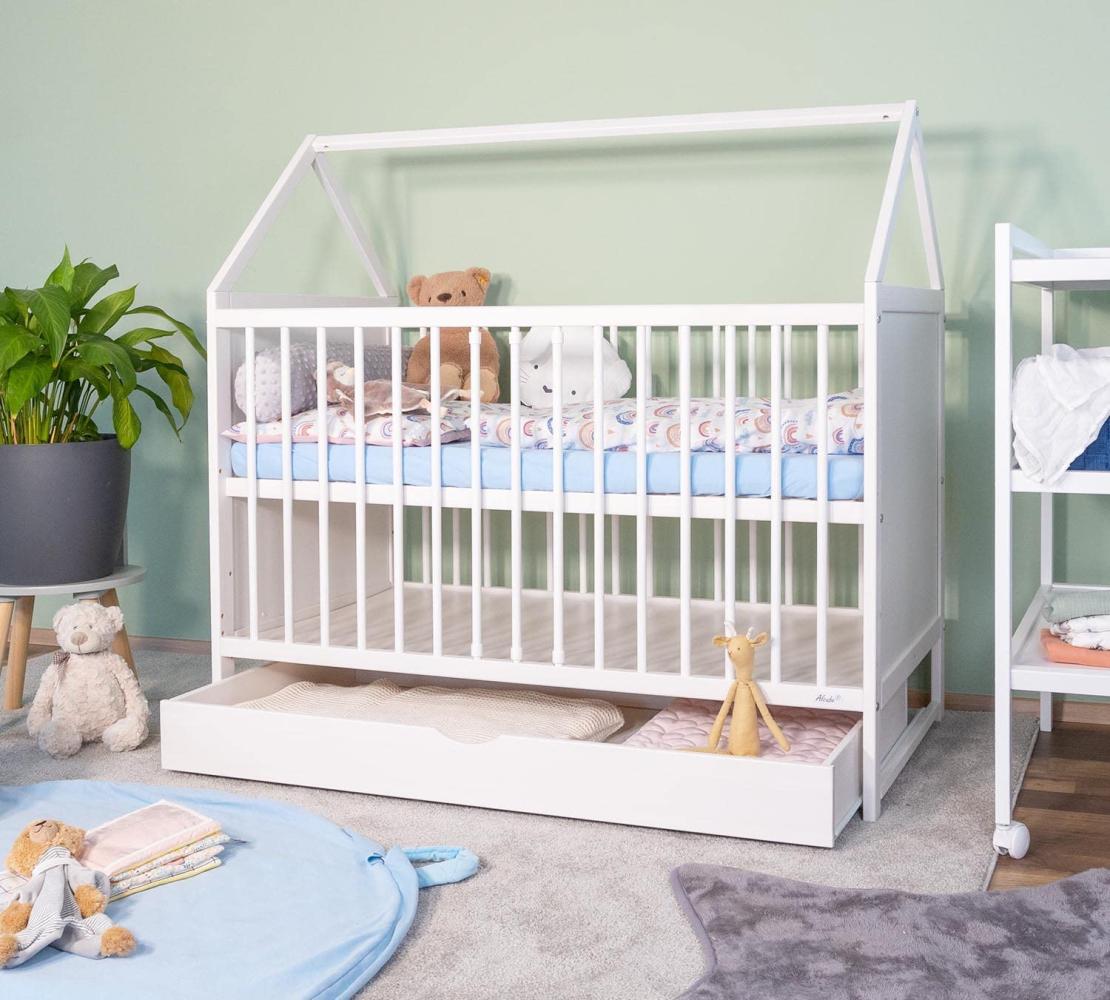 Alcube Babybett CHARLIE 60x120 cm weiß mit Schublade und Matratze Bild 1