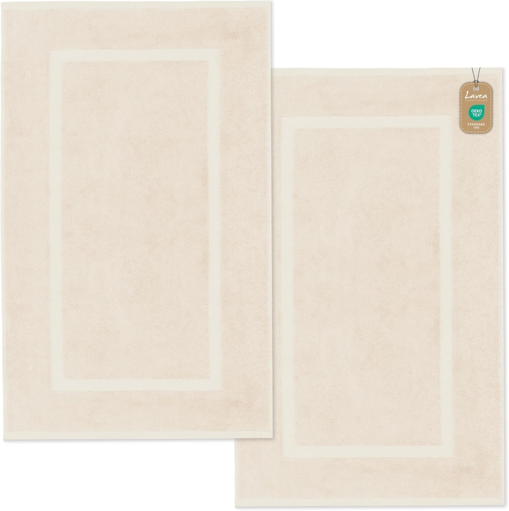 Lavea 2er Set Badematte 50x80 cm – rutschfeste, Waschbare Badematten aus 100% Baumwolle, Frottierserie Elena – Saugstark, Strapazierfähig und Zeitlos – Ideal für Badezimmer, Dusche - Creme Bild 1