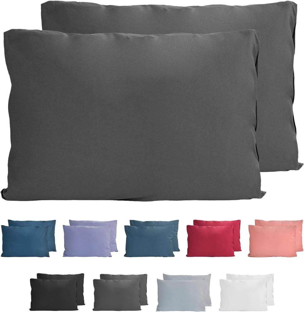 Komfortec 100% Baumwolle Kissenbezüge 2er Set 40x60 cm, Superweicher Premium Jersey Kopfkissenbezug 150 g/m², Kissenhülle, Anthrazit Bild 1