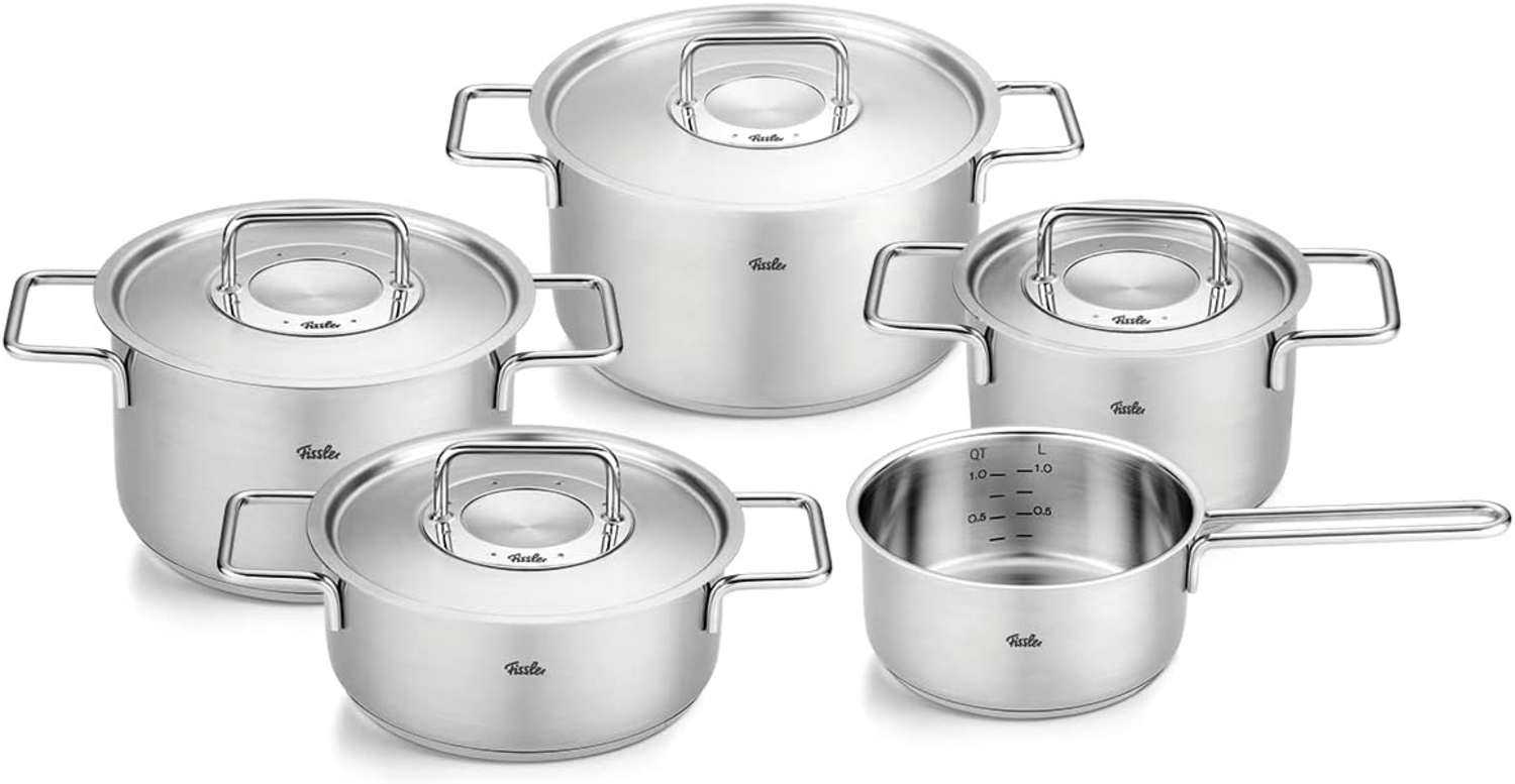 Fissler Topf-Set Fissler Pure Collection, Edelstahl 18/10 (Set, 5-tlg, Kochtopf 16/20/24 + Bratentopf 20cm + Stielkasserolle 16cm oD), Made in Germany Bild 1