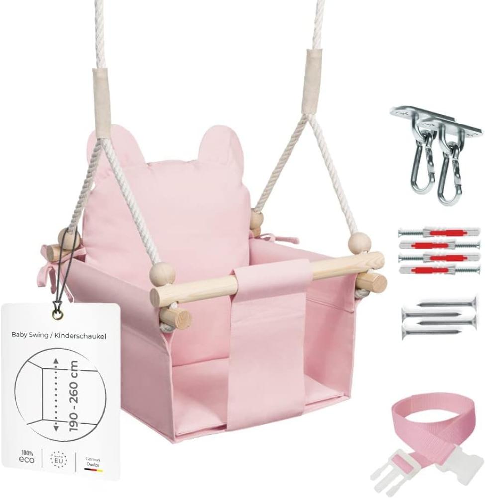 MAMOI® Babyschaukel Kinderschaukel | Babyschaukel Indoor Schaukel Indoor | Baby Schaukel Babyschaukel Holz | Schaukel Indoor Kinder | Schaukel Holz + SICHERHEITSGURT | CE | 100% ECO | Made in EU Bild 1
