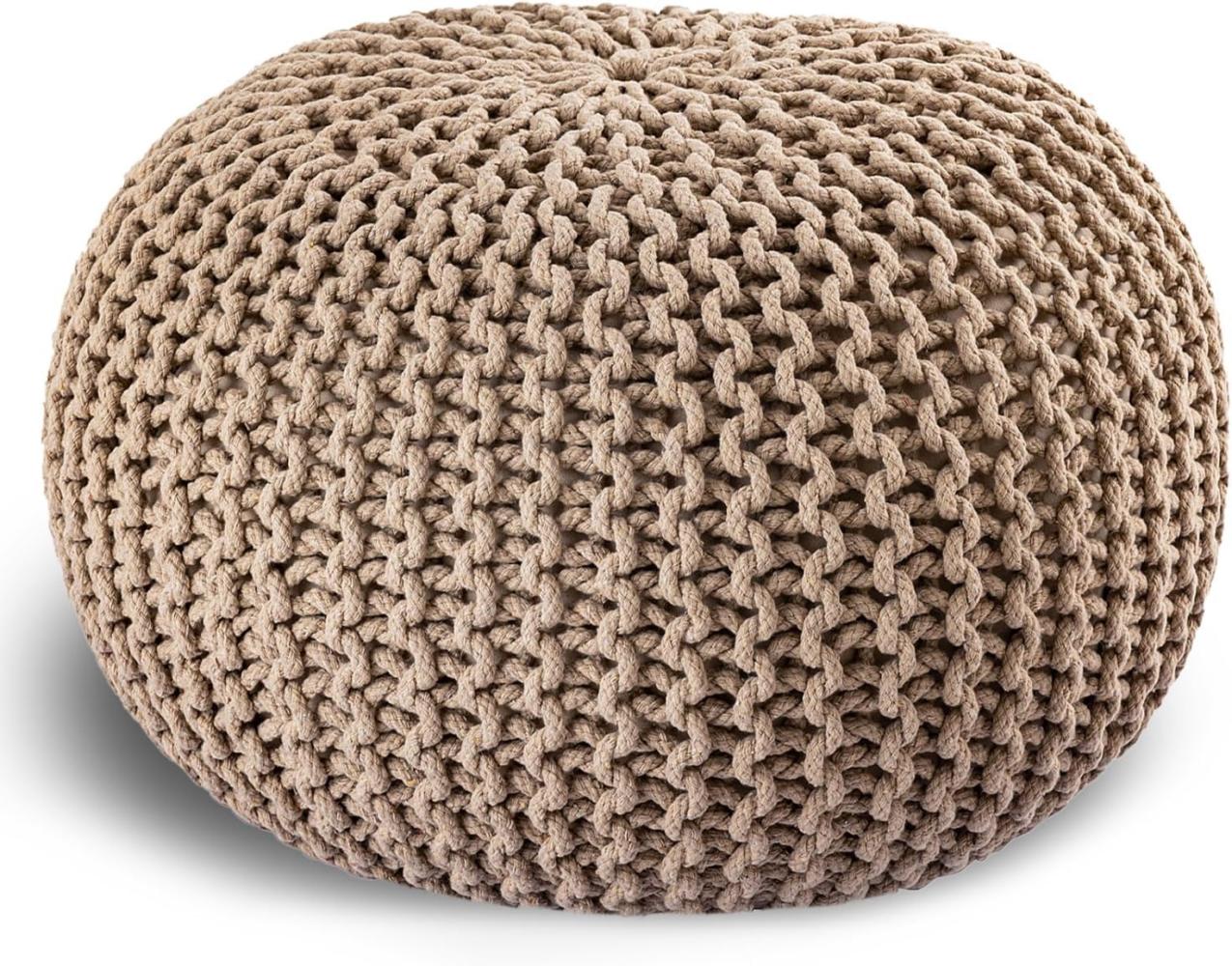 casamia Pouf Ø 55 o. 45 cm Sitzpouf Strickhocker Sitzpouf Bodenkissen nachhaltig Grobstrick Optik Größe ø 45 cm, Farbe beige Bild 1