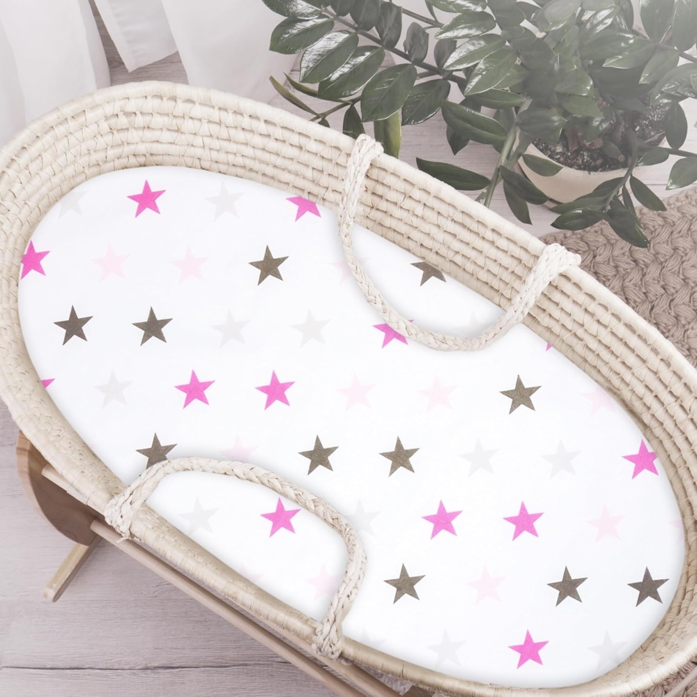 Baby Comfort Bettlaken aus 100 % Baumwolle, oval, passend für Babykorb-Matratze (rosa Sterne) Bild 1