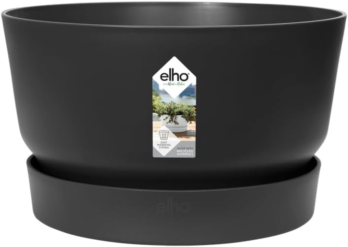 elho Greenville Schale 33 - Blumentopf für Außen - 100% recyceltem Plastik - Ø 32.5 x H 19.4 cm - Schwarz/Living Schwarz Bild 1