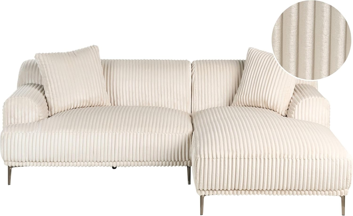 Ecksofa STENUM Cord Cremeweiß linksseitig Bild 1