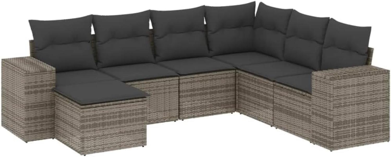 vidaXL 7-tlg. Garten-Sofagarnitur mit Kissen Grau Poly Rattan 3255237 Bild 1