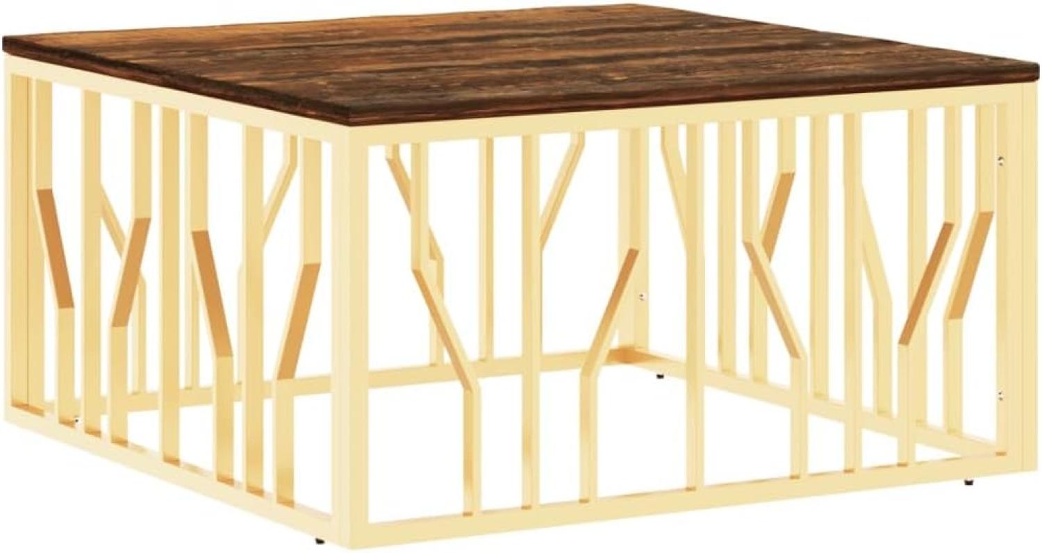 vidaXL Couchtisch Golden Edelstahl und Altholz Massiv 350062 Bild 1