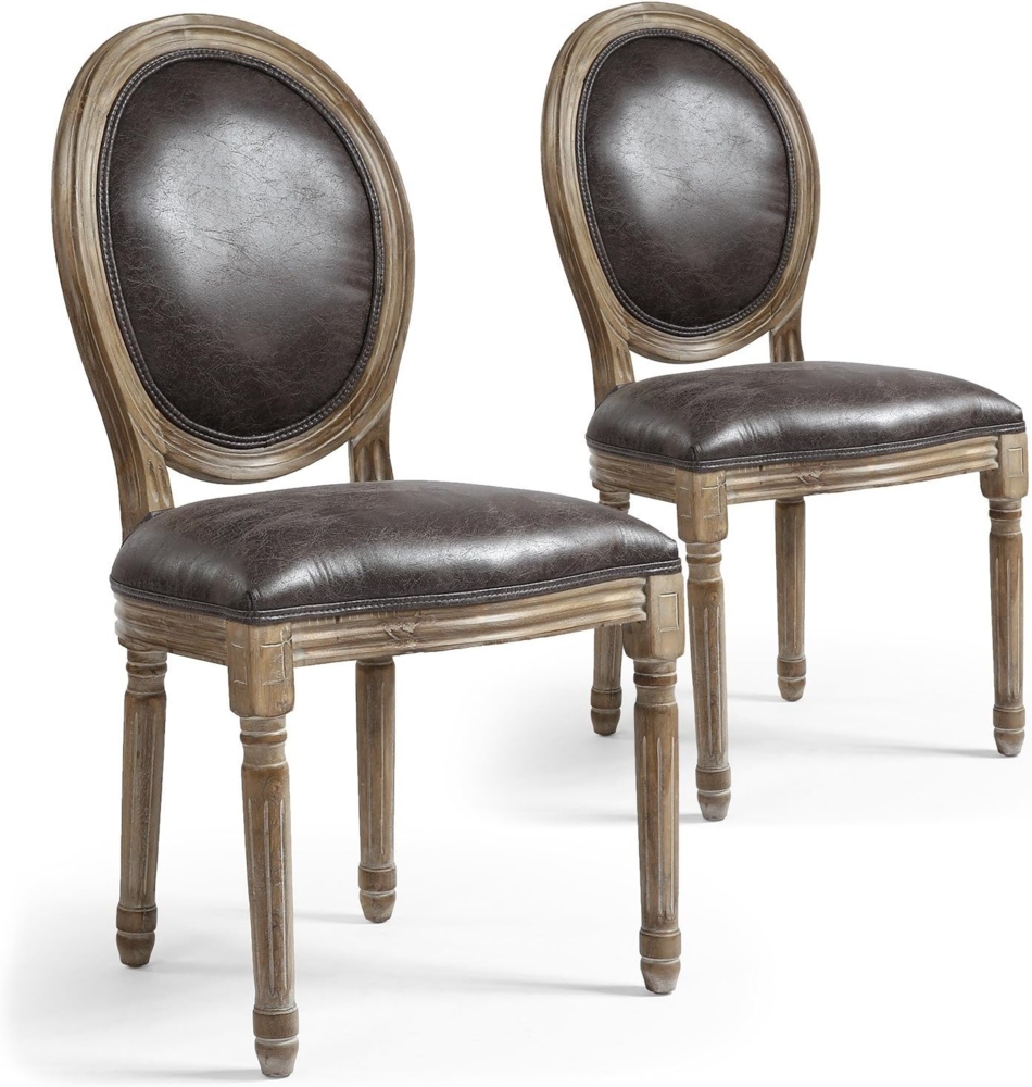 Louis XVI Set mit 2 Medaillon Stühlen, Kunstleder Braun (Retro) Bild 1