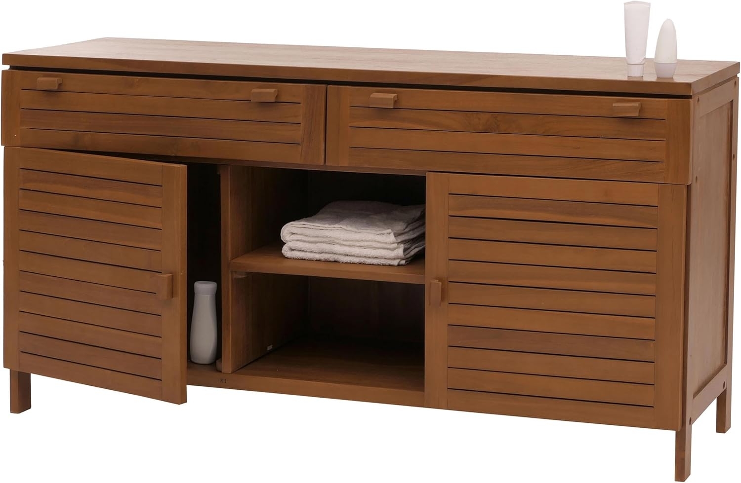 Teak-Waschbeckenunterschrank HWC-M87, Waschtisch Schrank, hochwertiges B-Grade-Teak (Kernholz, 20-30 Jahre), 80x150x40cm Bild 1