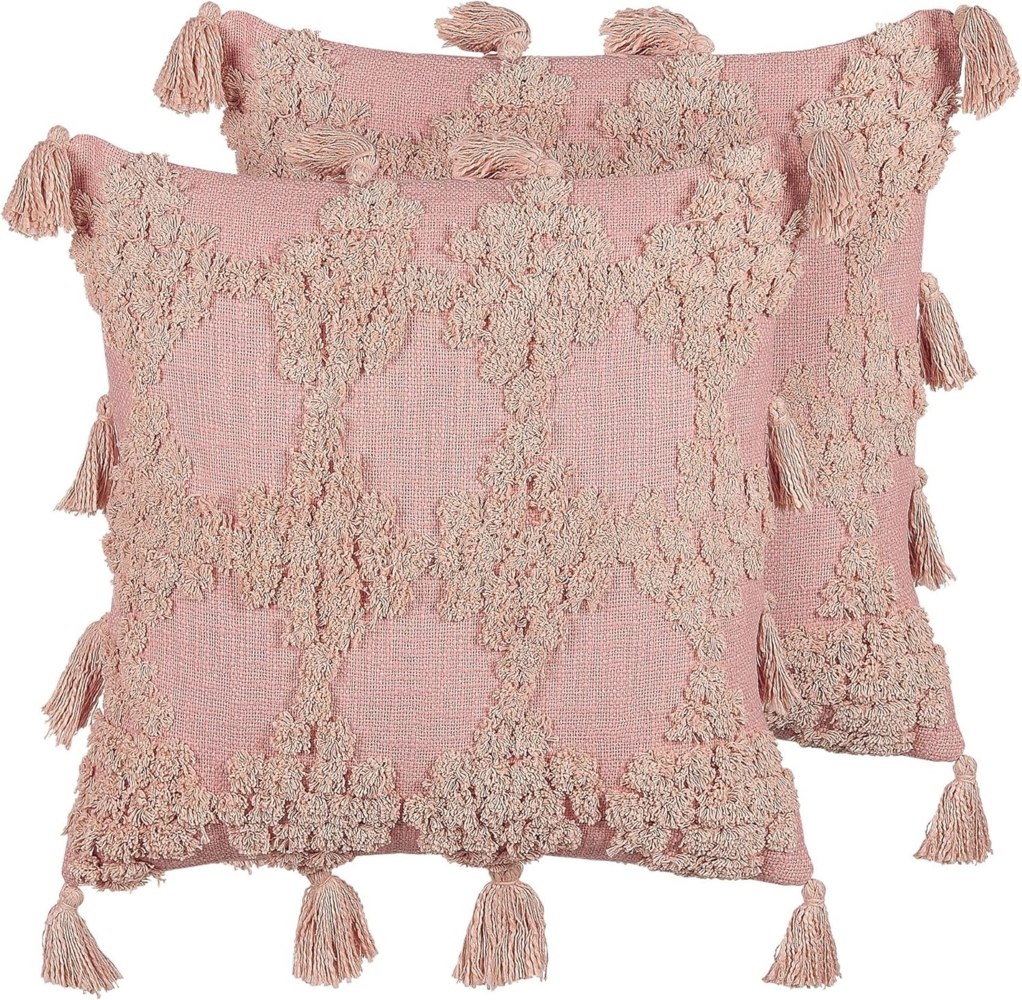 Kissen 2er Set Geometrisches Muster TORENIA Baumwolle 45 x 45 cm Rosa Bild 1