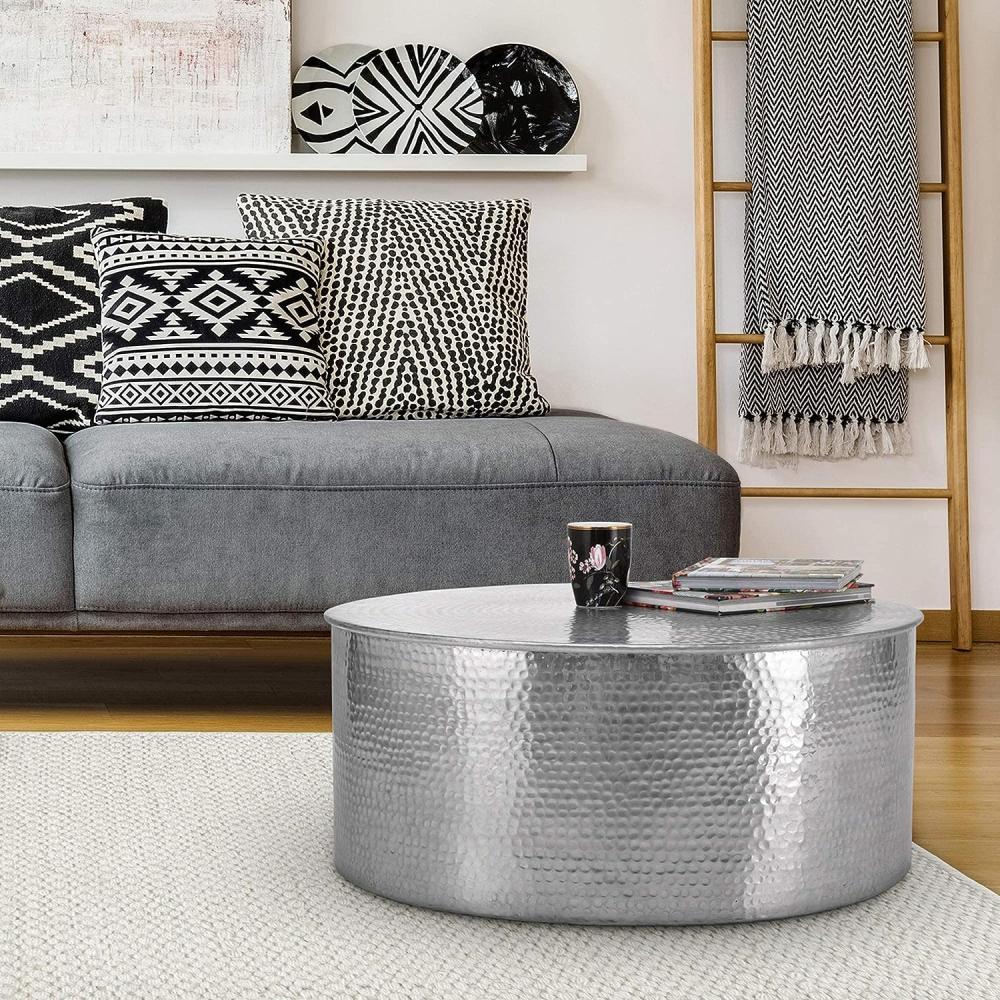 Couchtisch Ø 76x32 cm Gold aus Aluminium-Legierung in Hammerschlag-Technik WOMO-Design Bild 1