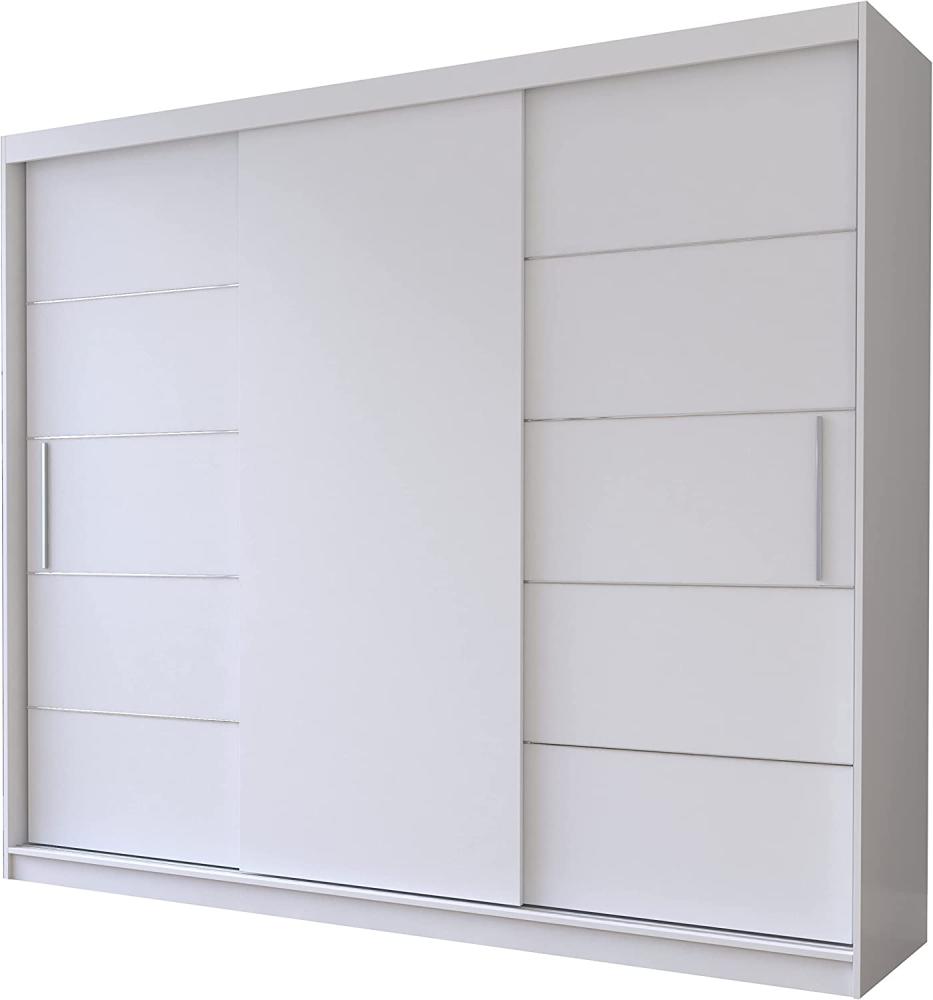 Fabryka Mebli Idźczak Schwebetürenschrank Alba 250, Schiebetürenschrank, Kleiderschrank mit Kleiderstange und Einlegeboden, Schlafzimmerschrank, Schiebetüren, Modern Design (Weiß/Weiß) Bild 1