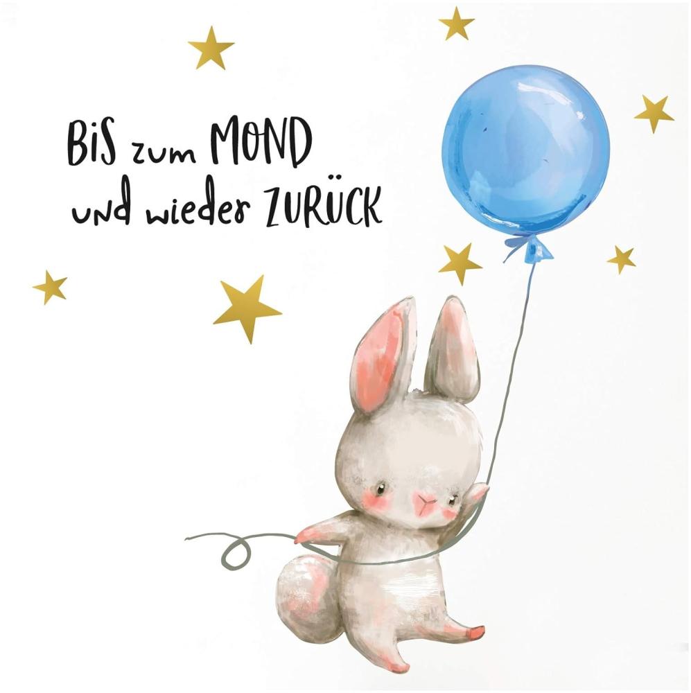 Little Deco 'Hase Blauer Ballon mit Spruch Bis zum Mond' Wandtattoo 54 x 29 cm Bild 1