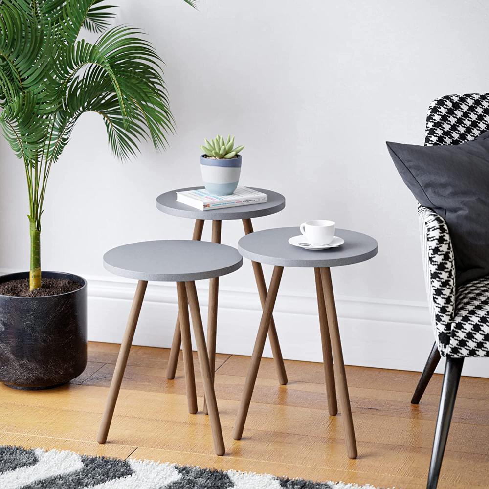 Satztisch Hjørring im 3er Set Rund 49 x Ø34 cm Grau [en. casa] Bild 1