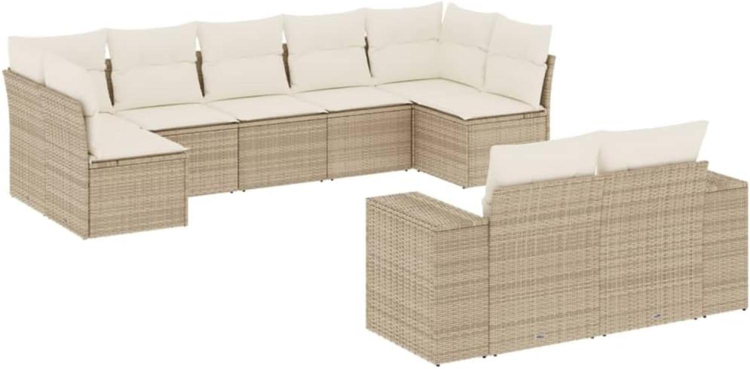 vidaXL 9-tlg. Garten-Sofagarnitur mit Kissen Beige Poly Rattan 3255355 Bild 1