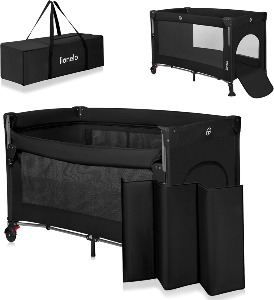 Lionelo Ellen 3 in 1 Reisebett von 0 bis 3 Jahren, Beistellbett für Neugeborene und ältere Kinder bis 15 kg, 2 Matratzenhöhen, Befestigungsgurte, seitlicher Reißverschluss, 2 Rollen, Tasche Bild 1