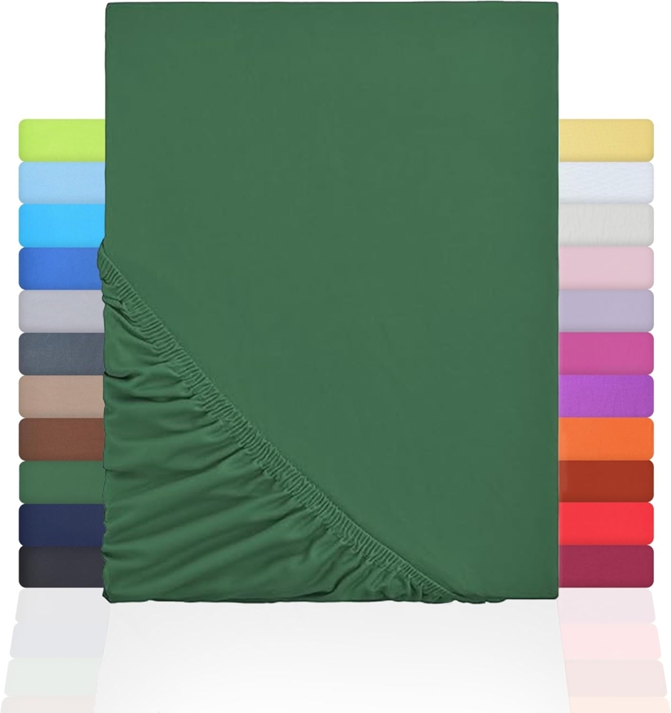 NatureMark Jersey Spannbettlaken, Spannbetttuch 100% Baumwolle in vielen Größen und Farben MARKENQUALITÄT ÖKOTEX Standard 100 | 200x220 cm +40 Steg - dunkel grün Bild 1