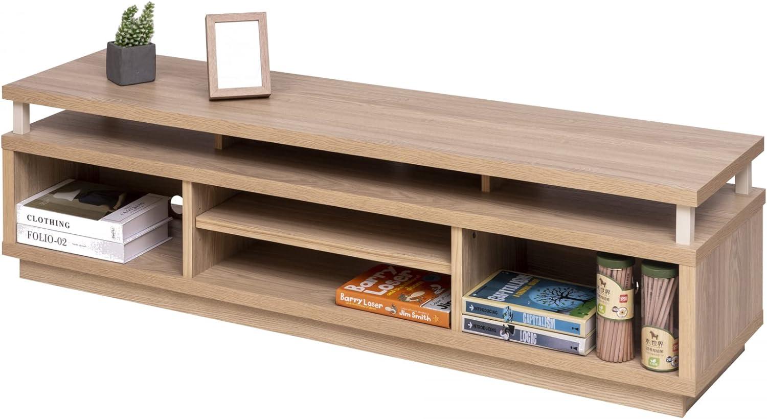 Iris Ohyama, TV-Ständer/TV-Schrank/TV-Holzständer/TV-Ständer mit 5 offenen Regalen/TVs bis 65, Kabelführungslöcher, Büro, Schlafzimmer, Wohnzimmer - TV Cabinet Middle - OTS-150M - Hellbraun Bild 1