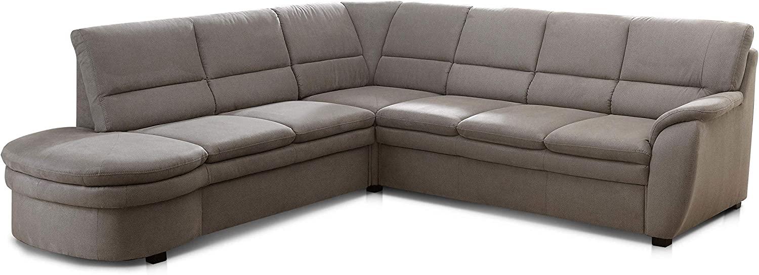 Cavadore 'Gingle' Ecksofa mit Ottomane links, Sofagarnitur mit Federkern, Relaxfunktion und hochwertigem Mikrofaser-Bezug in Wildlederoptik, grau, 260 x 89 x 240 Bild 1