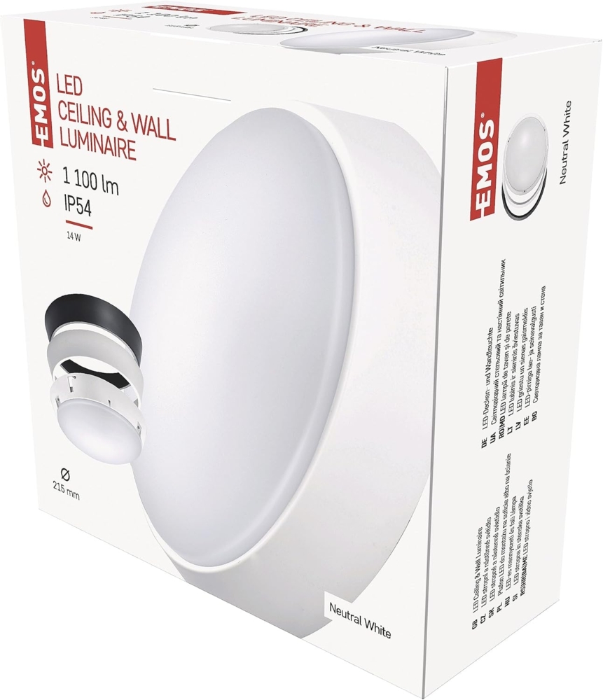 EMOS - LED-Wand-/Deckenleuchte, rund, austauschbarer Rahmen - wasserdicht - neutralweiß - 1100 lm - 14 W (statt 75W Glühbirne) - 25 000 Std. - Abstrahlwinkel 120° - für Außenbereich - Ø21,5 cm Bild 1