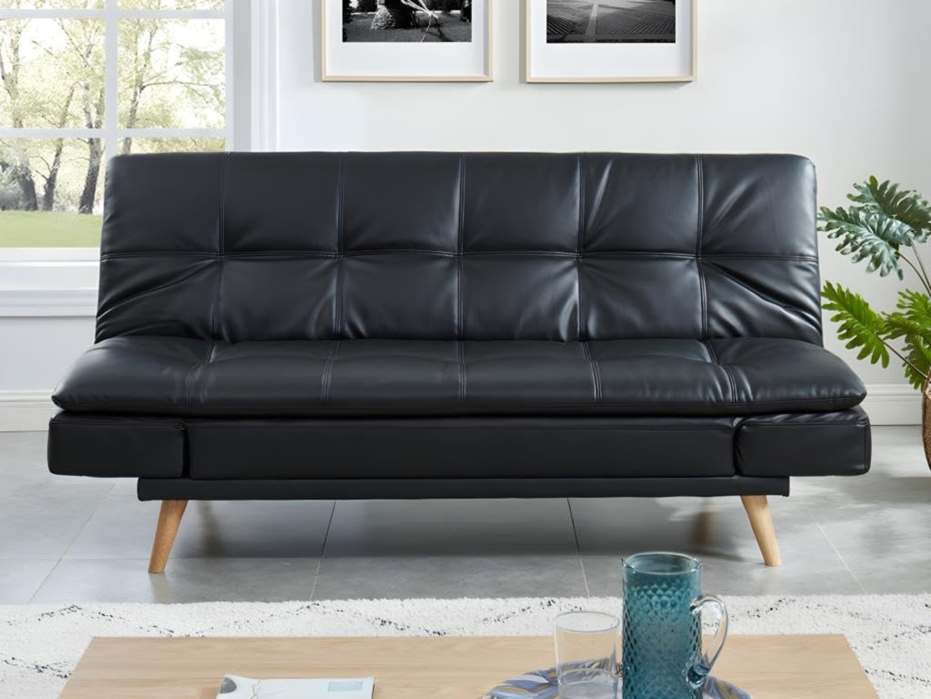 Vente-unique - Schlafsofa Klappsofa 3-Sitzer - Kunstleder - Schwarz - ZARINA Bild 1