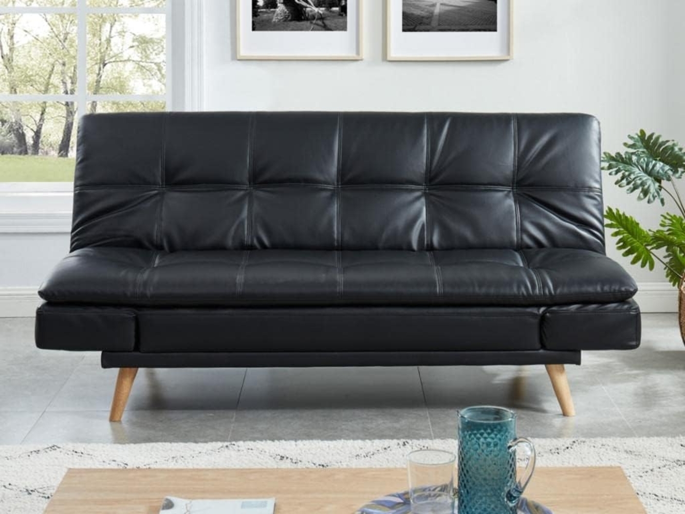 Vente-unique - Schlafsofa Klappsofa 3-Sitzer - Kunstleder - Schwarz - ZARINA Bild 1