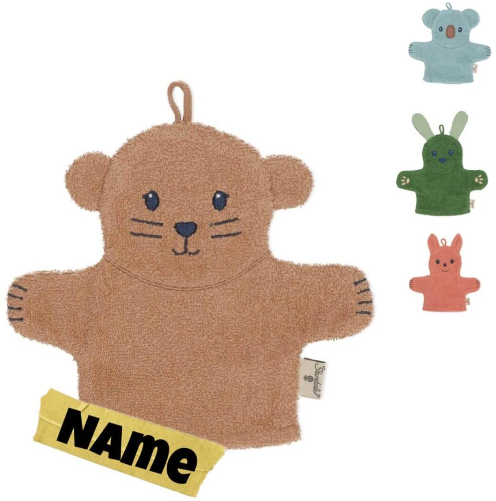 Sterntaler Waschlappen Kinder personalisiert | Waschhandschuh | Waschlappen Frottee mit Namen bestickt | 100% BIO Baumwolle | Baby Geschenke (Otti Otter braun) Bild 1