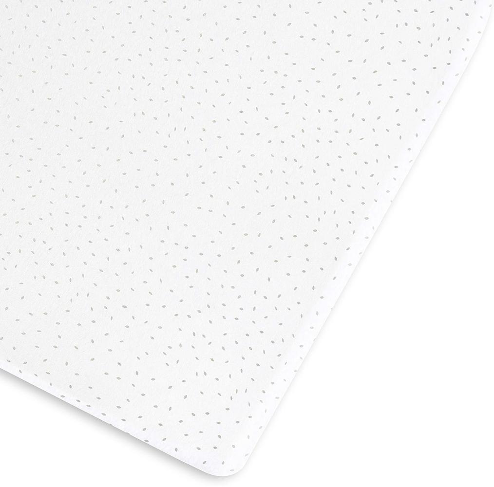 The Little Green Sheep Spannbettlaken Cot Fitted Sheet, Organic Linen & Cotton Blend Sheet fits Cots & Cot Beds 60x120 cm – 70x140 cm, White with Rice Print Bild 1