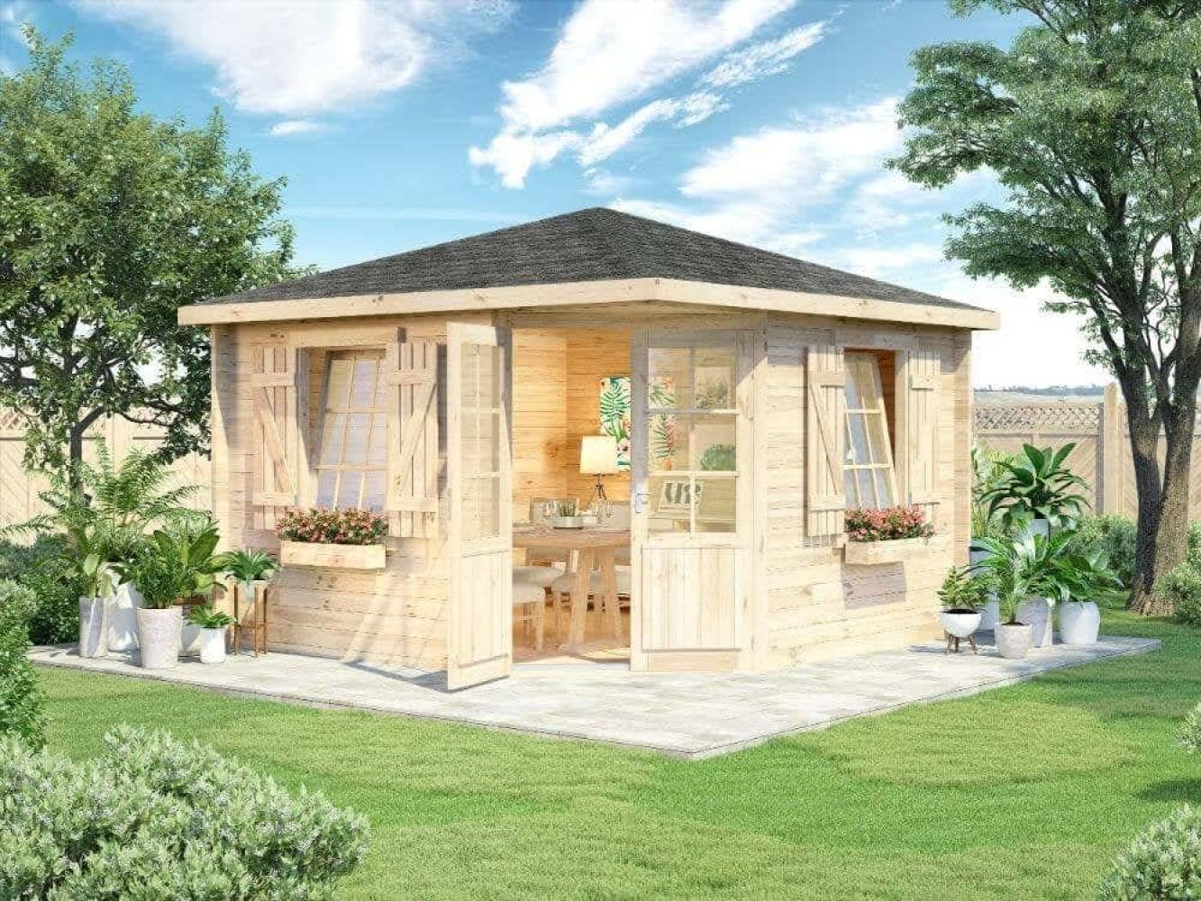 Alpholz 5-Eck Gartenhaus Monica Royal Gartenhaus aus Holz in Braun Holzhaus mit 40 mm Wandstärke Blockbohlenhaus mit Montagematerial Bild 1