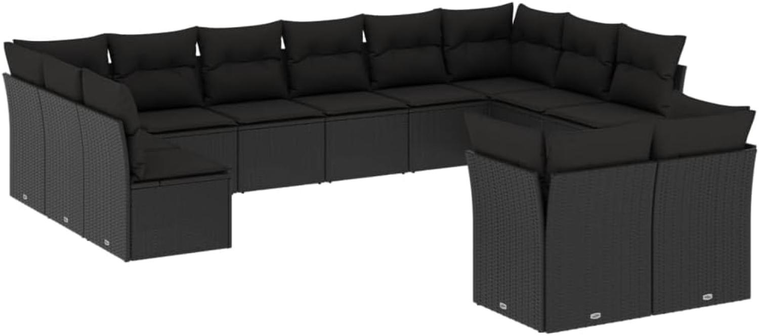 vidaXL 12-tlg. Garten-Sofagarnitur mit Kissen Schwarz Poly Rattan 3250264 Bild 1