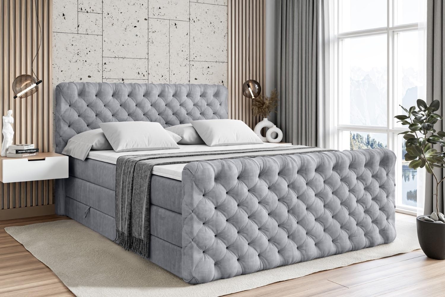 ALTDECOR Boxspringbett BOXI8-Z KING (Multipocket-Matratze H4 und H3 Matratze Bonellfederung Topper Kopfteil) Bild 1