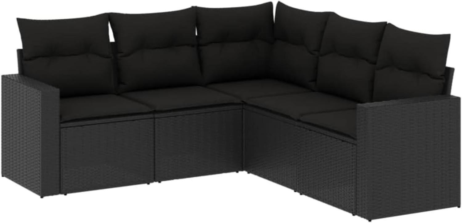 vidaXL 5-tlg. Garten-Sofagarnitur mit Kissen Schwarz Poly Rattan 3251282 Bild 1