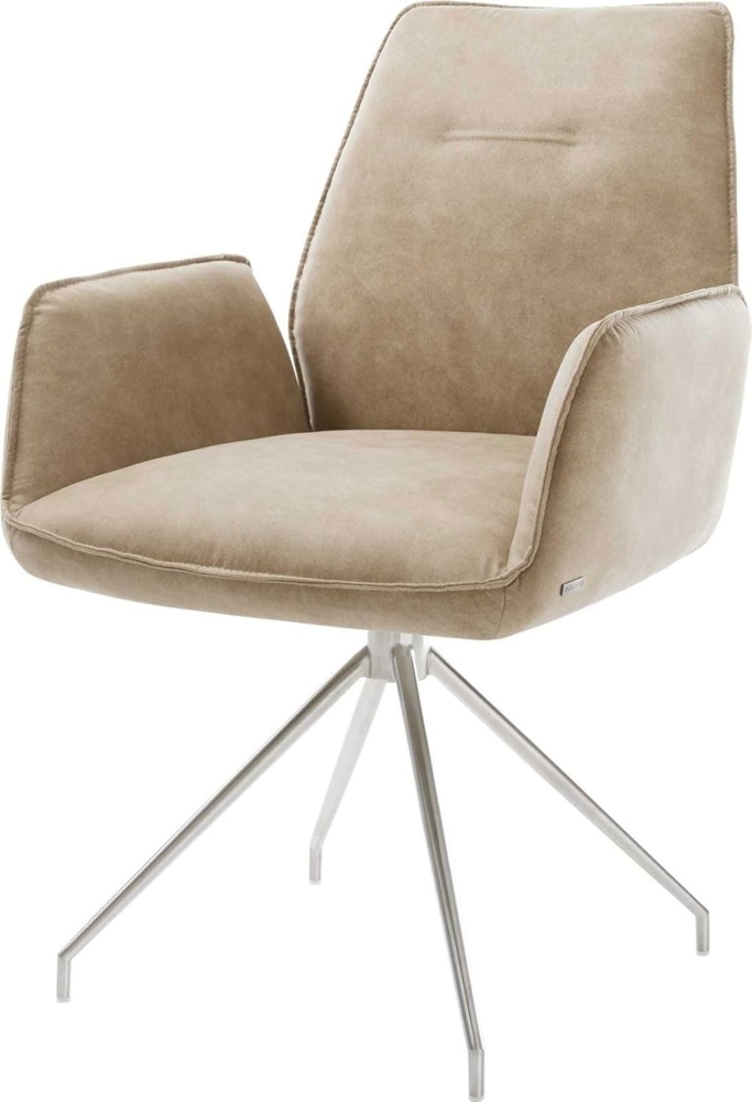 Esszimmerstuhl Zoa-Flex Mikrofaser Beige Vintage Kreuzgestell konisch Edelstahl Taschenfederkern Bild 1