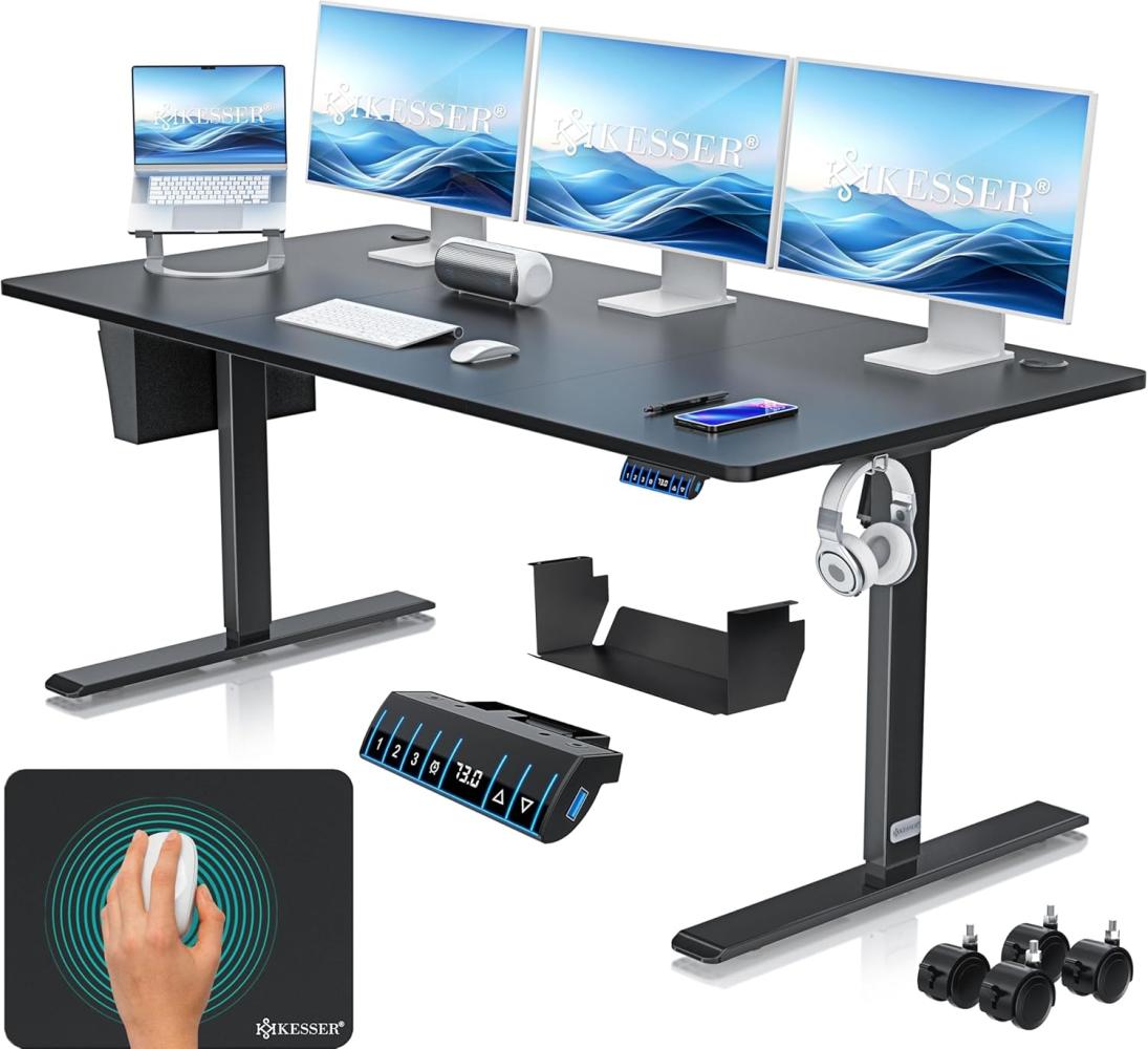 KESSER® Höhenverstellbarer Schreibtisch elektrisch | Ergonomisch Steh-Sitz Schreibtisch | 3-Funktions-Memory Steuerung | Inkl. 360° Rollen & USB-Ladeanschluss | Computertisch für Homeoffice Schwarz, 180x80 cm Bild 1